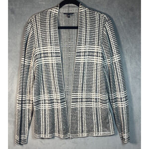 Eileen Fisher Gray White Tencel Merino Knit Open Front Cardigan Sweater Sz LARGE